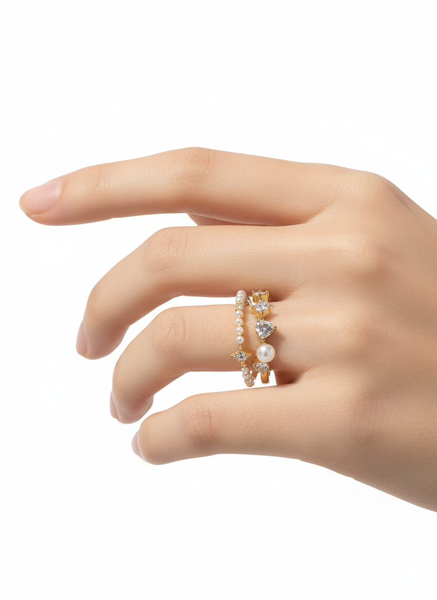 Pearl & Zircon 18K Gold-Plated Adjustable Ring Carolina