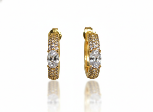 18k Gold Plated Half Circle Earrings with White Zirconia