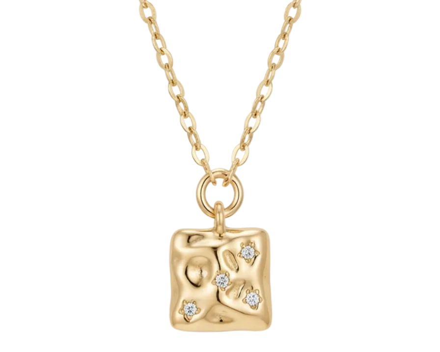 Square Zirconia Pendant Necklace – 18K Gold Plated