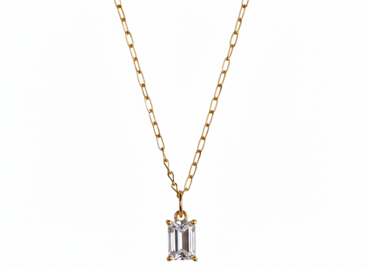18K Gold-Plated Necklace with Rectangle Zirconia Pendant