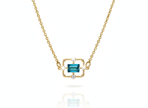 18K Gold-Plated Blue Square Necklace with Zircons
