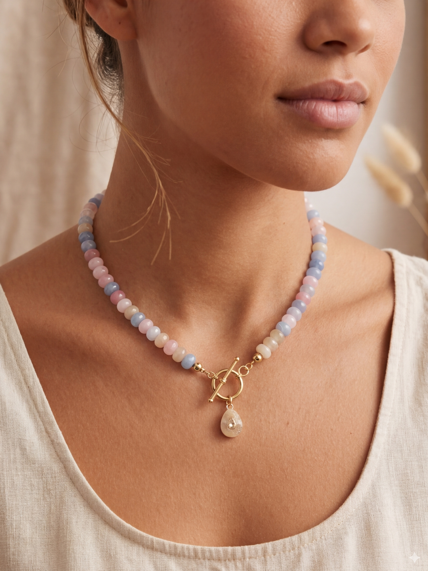 Natural Stone  Pendant Necklace – 18K Gold Plated