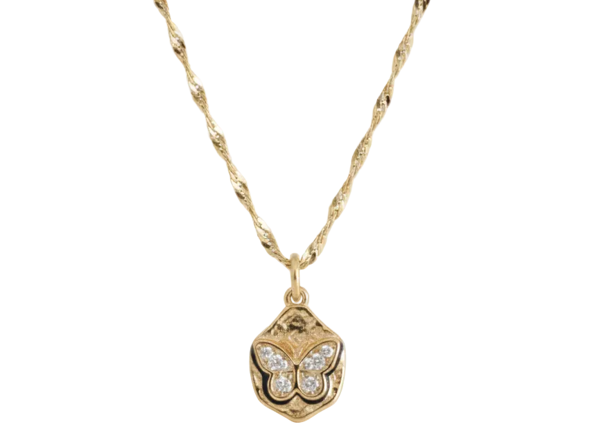 Mini Circle Butterfly Zirconia Necklace – 18K Gold Plated