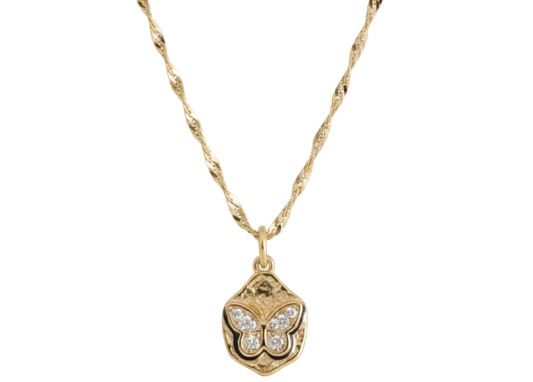 Mini Circle Butterfly Zirconia Necklace – 18K Gold Plated