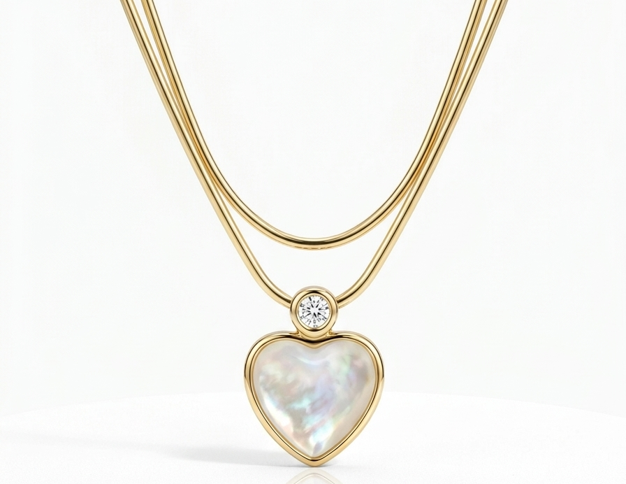 Acrylic Heart Necklace with Zirconia -Gold plated 18k