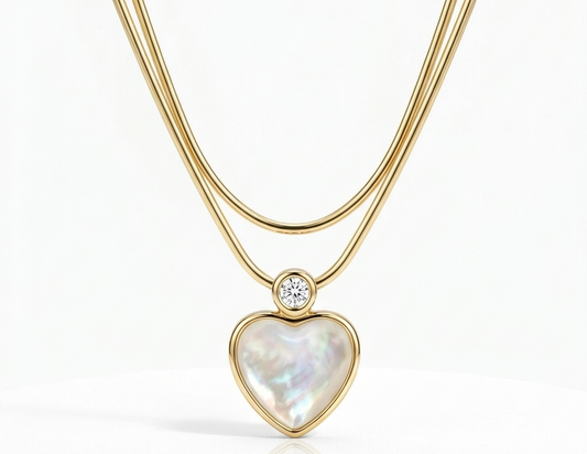 Acrylic Heart Necklace with Zirconia -Gold plated 18k