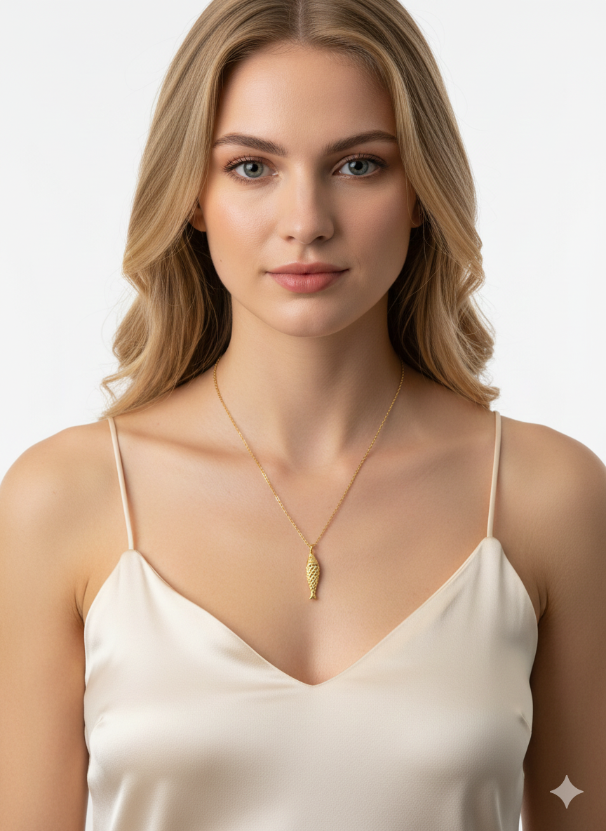 Fish  Zirconia Necklace – Gold Plated 18K
