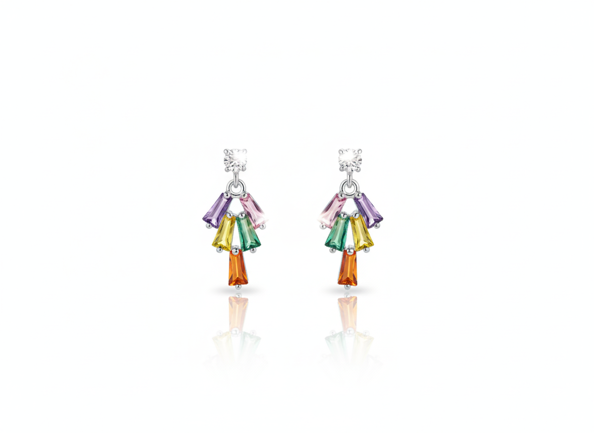 Tail of Colors Earrings with Zirconia - Sterling Silver 925