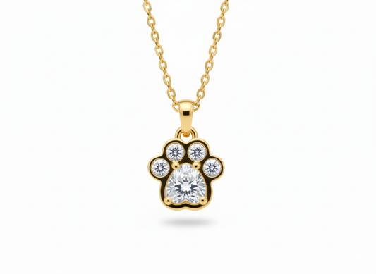 Footprint Necklace with Zirconia's - Gold Plated 18k