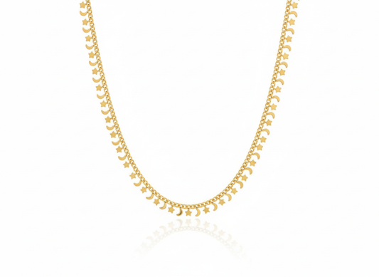 Gold Plated Half Moon & Star Necklace - 18k Chain