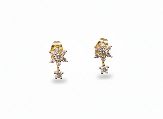 18k Gold Plated Double Star Earrings with Zirconia