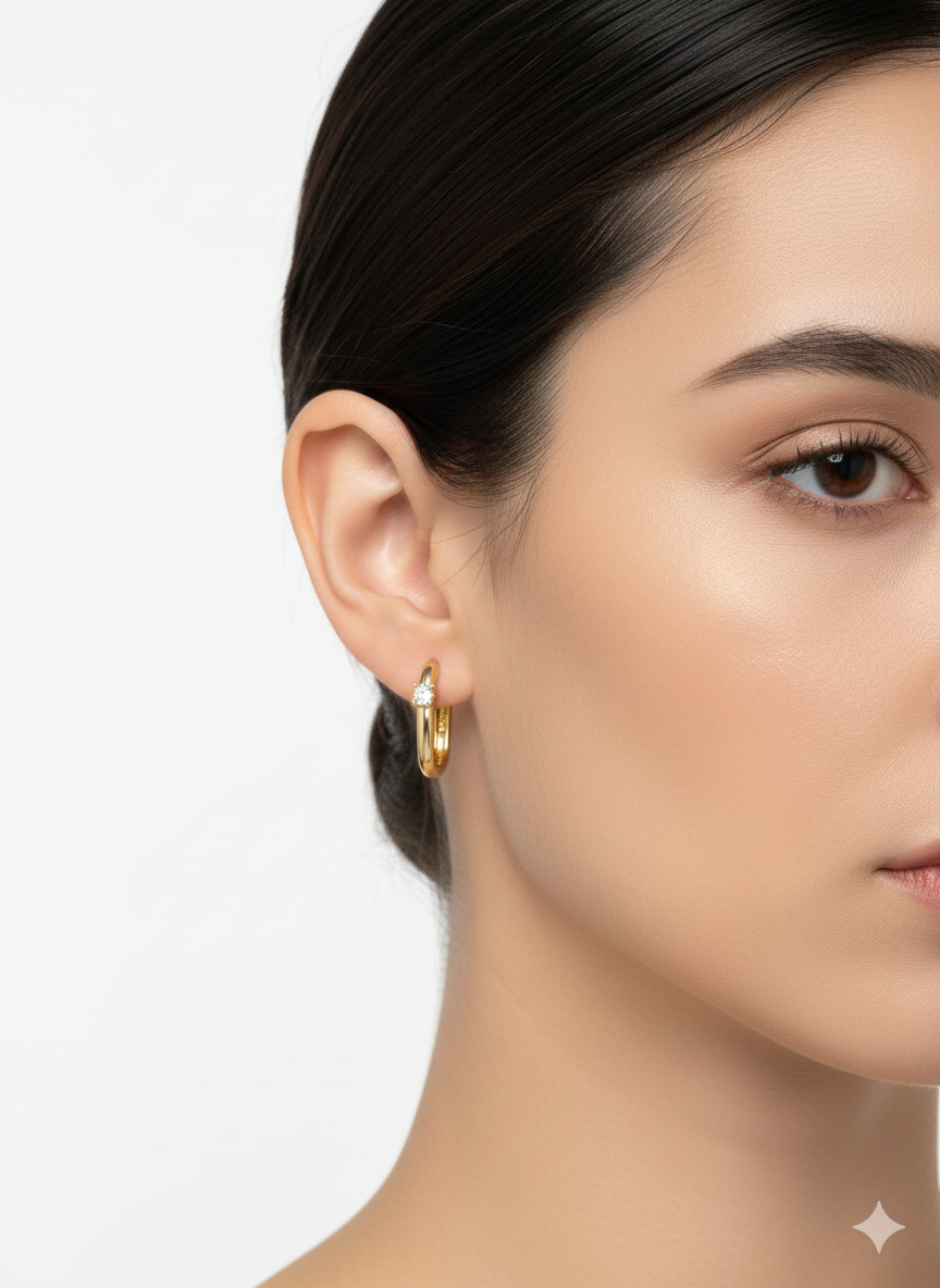 Earrings Huugies with Zirconia-Gold plated 18k