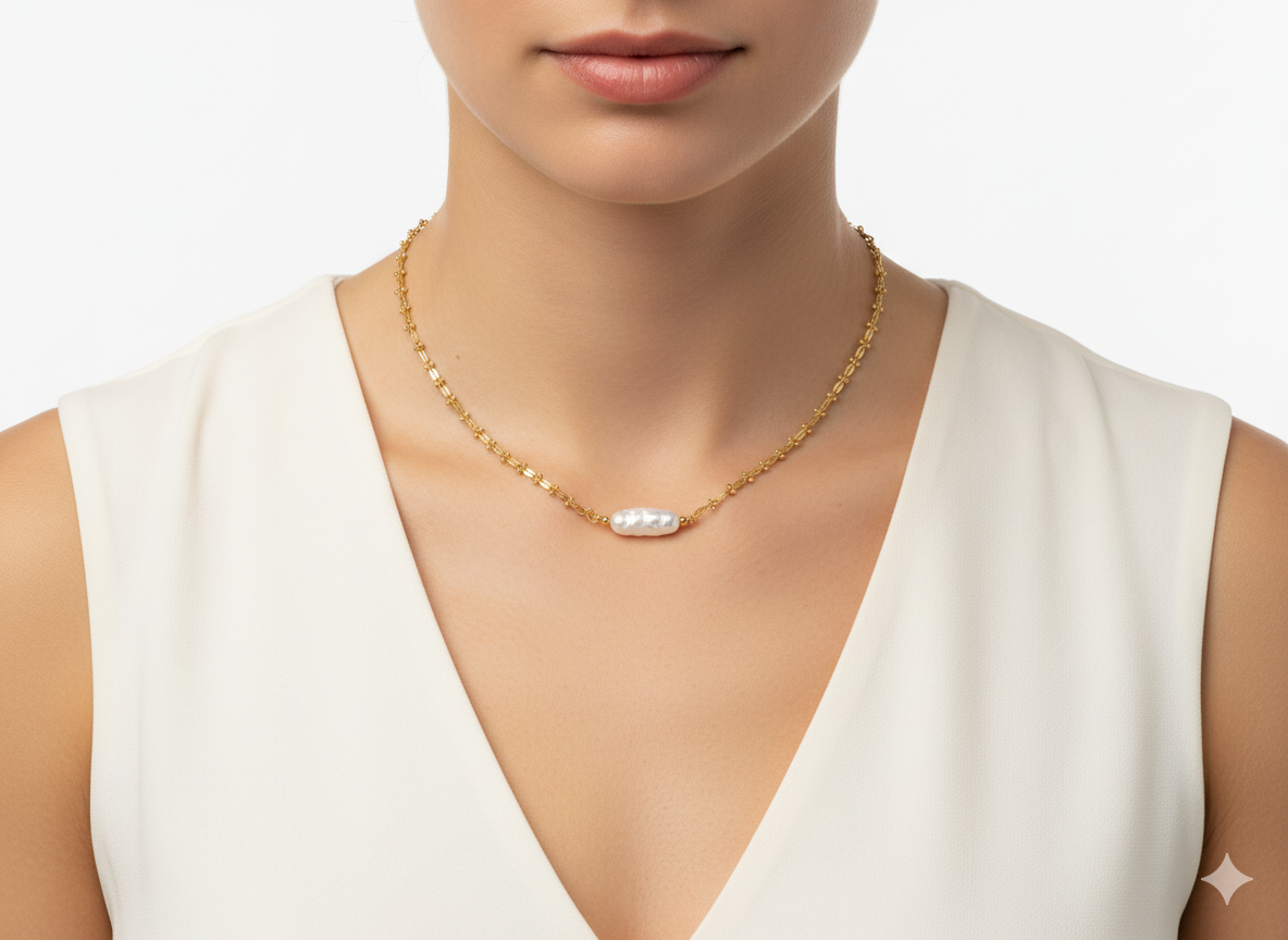 Necklace  sticks with Mother pearl  – 18K Gold Plated 17 inches adjustable