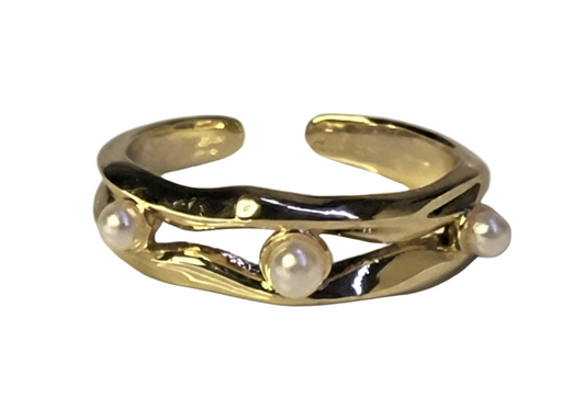 Triple Pearls Ring – Adjustable 18K Gold Plated