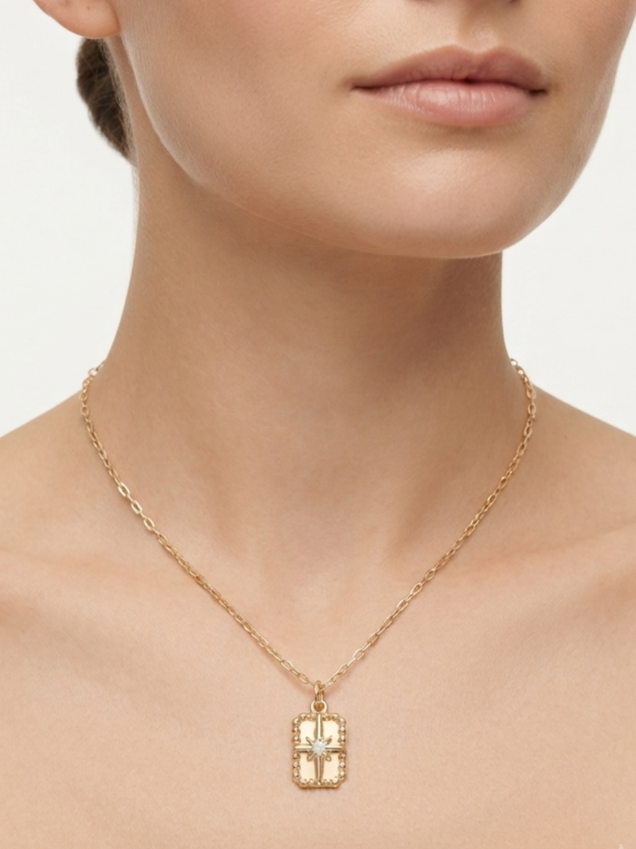 Rectangle Star Pendant Necklace – 18K Gold Plated;