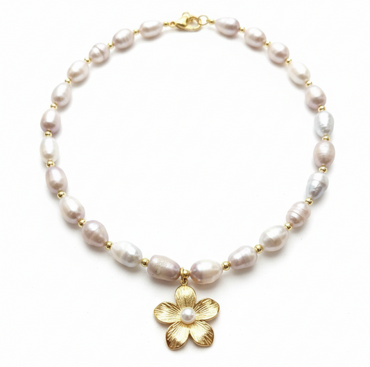 Freshwater Pearl Necklace – Purple Pearl with Stone Pendant-18K Gold-Plated