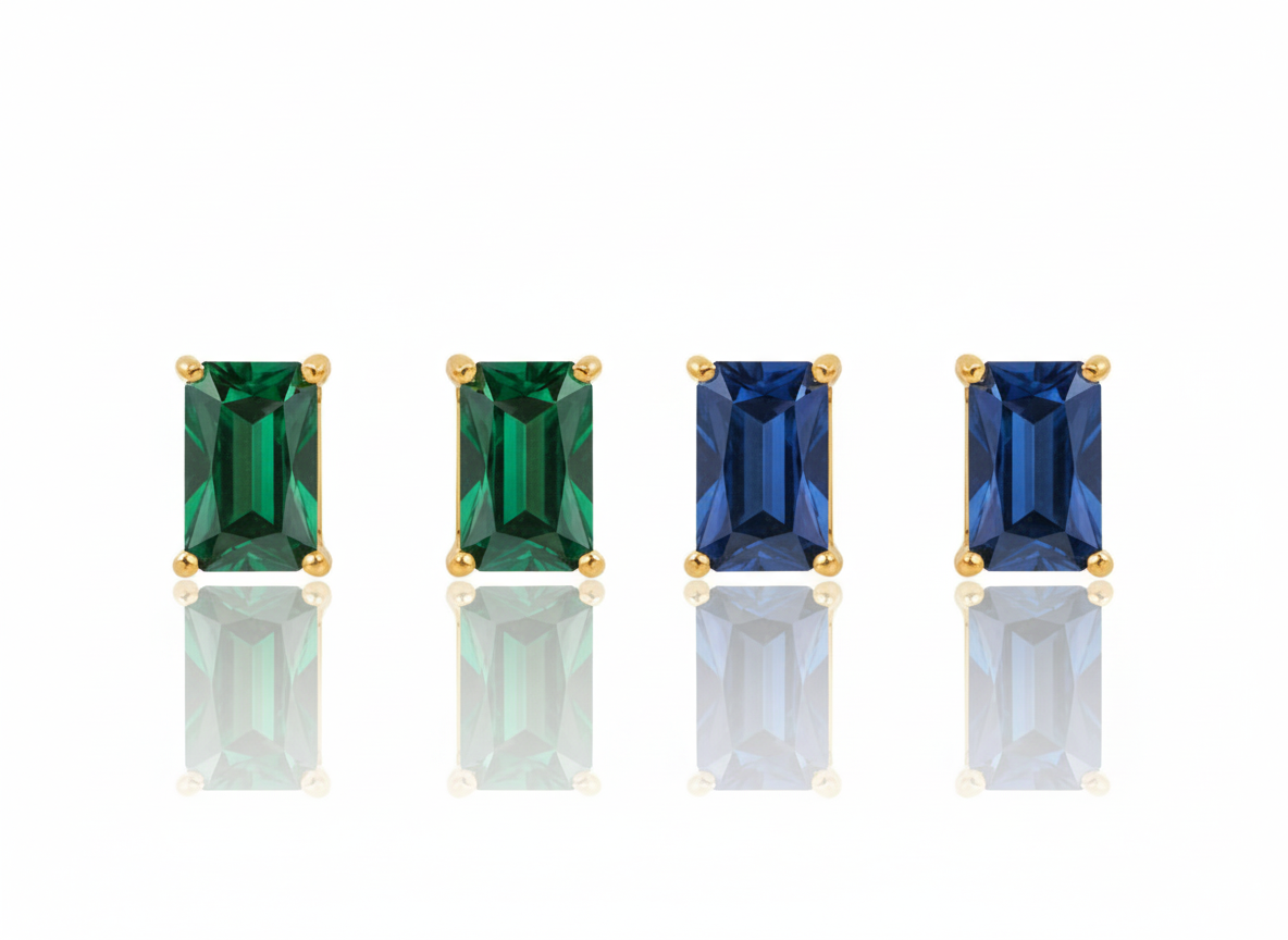 Rectangle Zircon Earrings-Gold Plated 18k