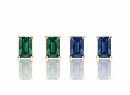 Rectangle Zircon Earrings-Gold Plated 18k