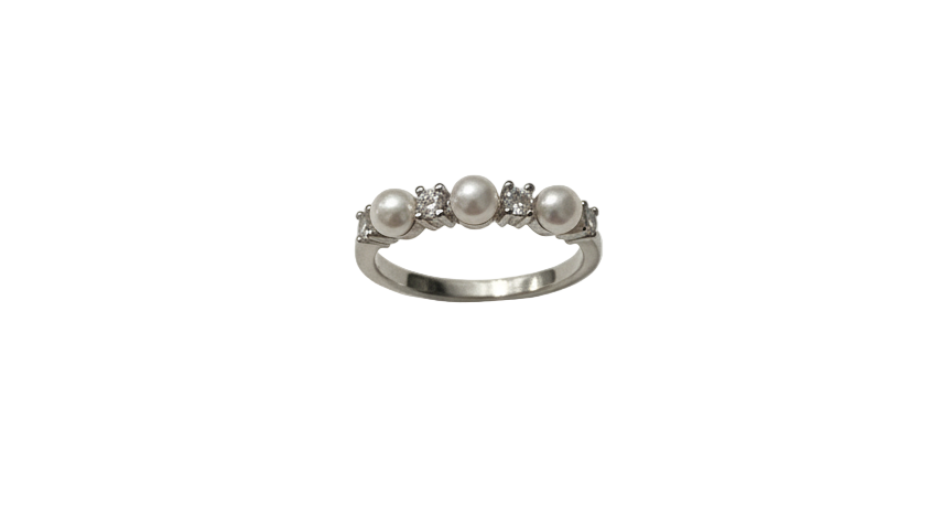 Pearls and Zirconias Ring  - Sterling Silver 925