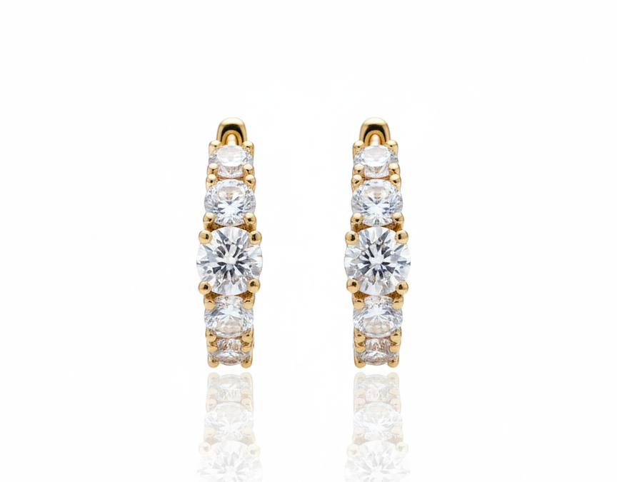 Classic White Zirconia Huggie Earrings – 18K Gold Plated, 1.2cm Hoop