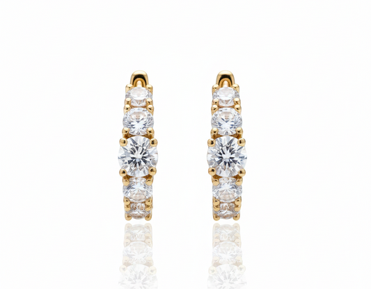 Classic White Zirconia Huggie Earrings – 18K Gold Plated, 1.2cm Hoop