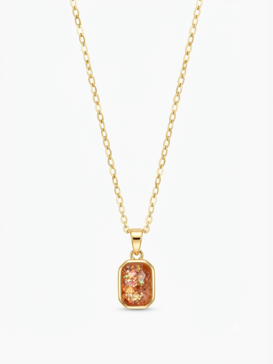 Square Acrylic Pendant Necklace – 18K Gold Plated