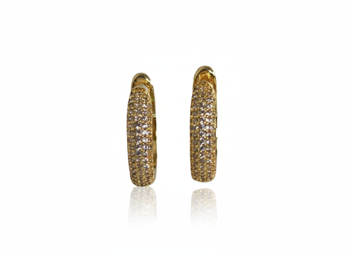 18k Gold Plated Chunky Circle Huggie Earrings with White Zirconia