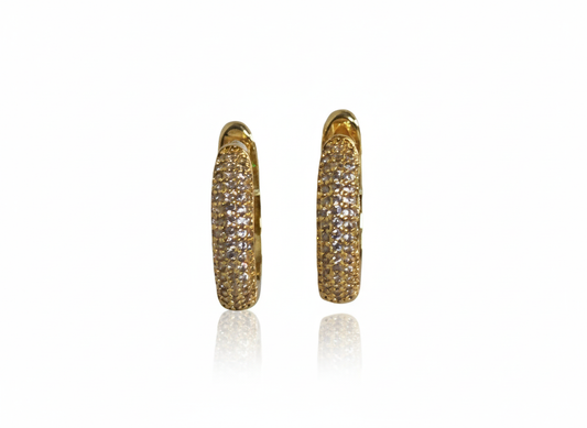 18k Gold Plated Chunky Circle Huggie Earrings with White Zirconia