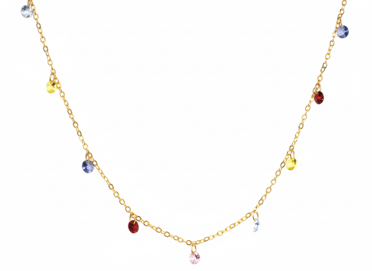 Multi-Color Crystals Necklace 18K Gold Plated