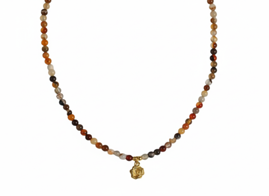 Agatha Earth Stone Necklace with  Rose Pendant 18k Gold Plated