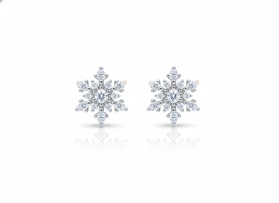 Snow Star Earrings with Zirconia & Pearl - Sterling Silver 925
