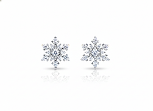 Snow Star Earrings with Zirconia & Pearl - Sterling Silver 925