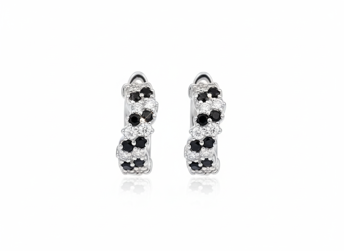 Huggies Black Zircons Earrings in Sterling Silver 925