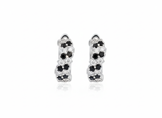 Huggies Black Zircons Earrings in Sterling Silver 925