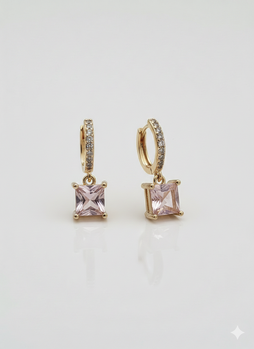 Zirconia Huggie  – Square Cubic Zirconia Drop Small Hoop-18K Gold Plated