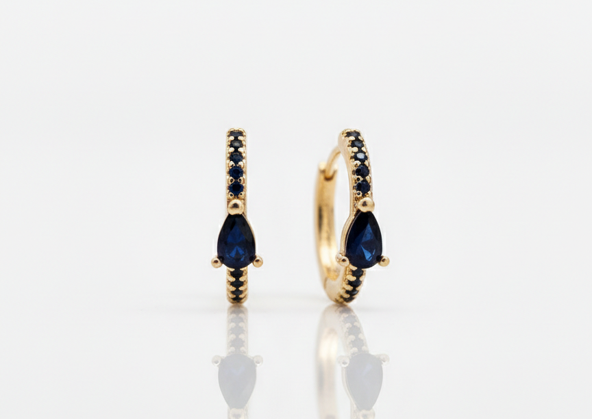 Blue Zirconia Huggie Earrings with Mini Zirconias – 18K Gold Plated