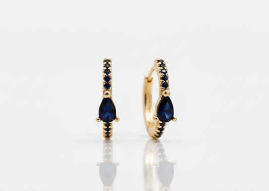 Blue Zirconia Huggie Earrings with Mini Zirconias – 18K Gold Plated