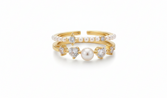 Pearl & Zircon 18K Gold-Plated Adjustable Ring Carolina
