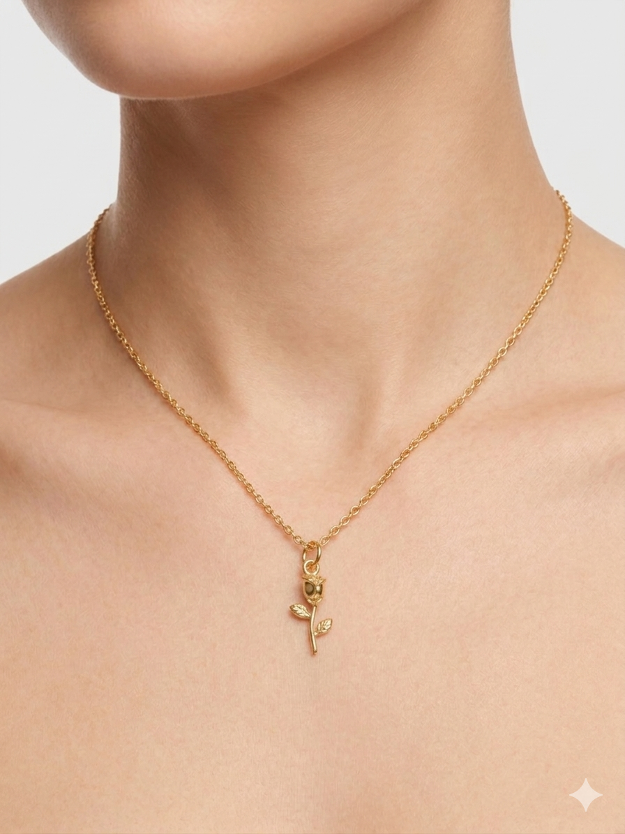 Rose Pendant Necklace– 18K Gold Plated