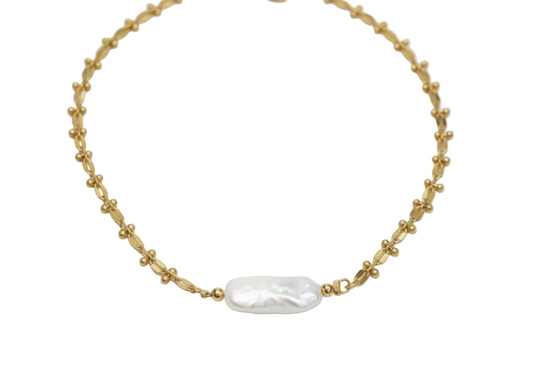 Necklace  sticks with Mother pearl  – 18K Gold Plated 17 inches adjustable
