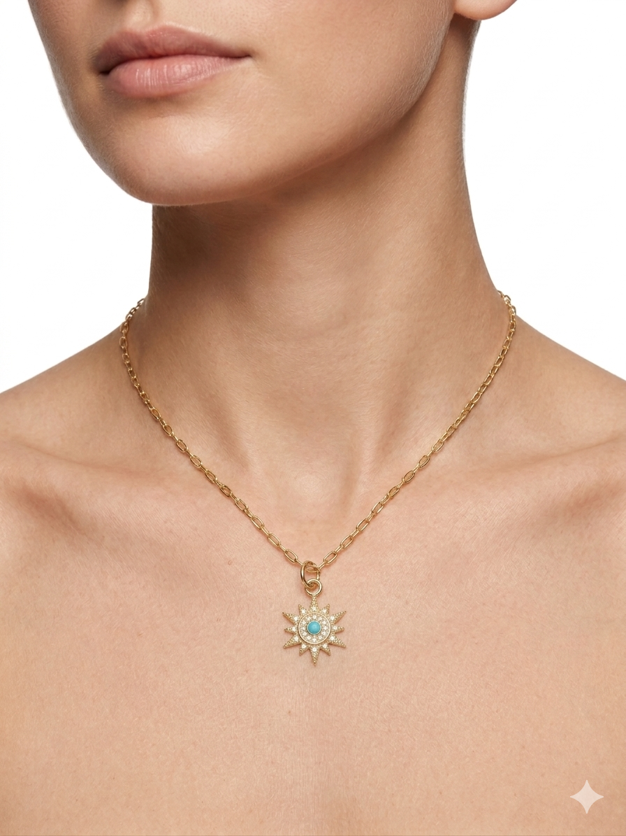Blue Star Zirconia Necklace- Gold Plated 18k