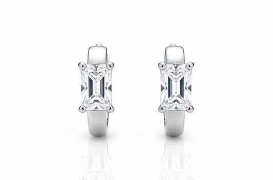 White Zircon Huggie Earrings – Silver Plated
