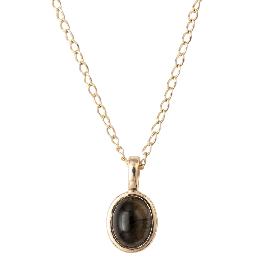 Cat eye oval pendant Necklace -Gold plated 18k