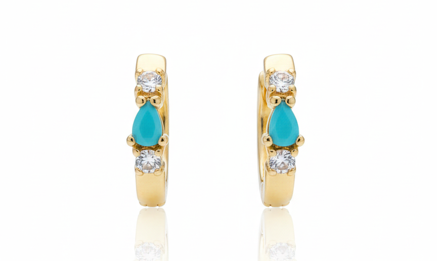 Mini Blue Stone & Zircon Huggie Earrings – 18K Gold Plated