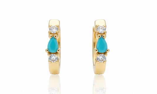 Mini Blue Stone & Zircon Huggie Earrings – 18K Gold Plated