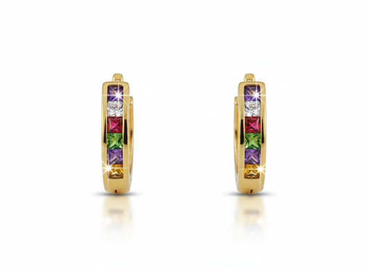 Huggies Multi-Color Zirconia-18K Gold Plated