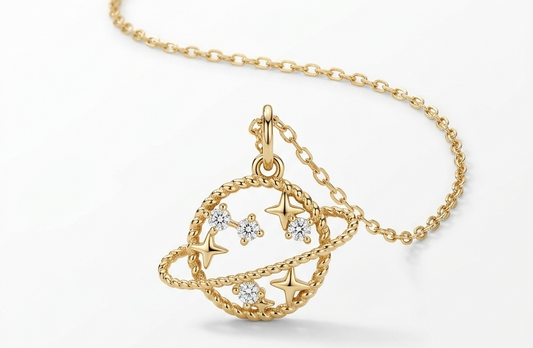 Planet & Stars Pendant Necklace – 18K Gold Plated