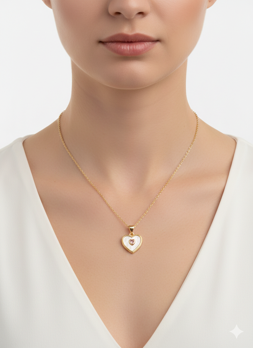Heart Necklace with Pink Zirconia – 18K Gold Plated