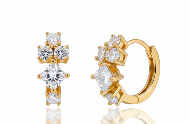 Huggies Zirconia Irregular sizes -18K Gold Plated