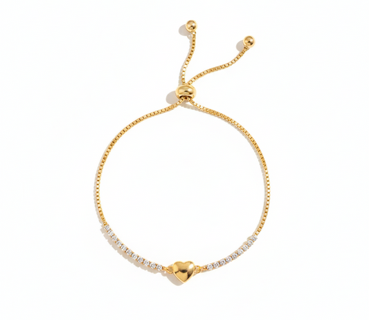 Adjustable Bracelet with Heart and Zirconias -gold plated 18k